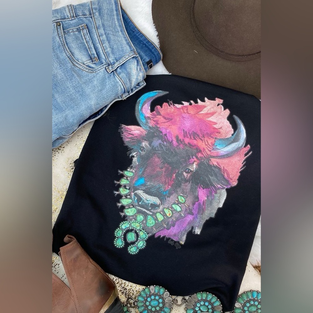 COPY - L&B Life buffalo and squash blossom graphic western tee NWT Size XL